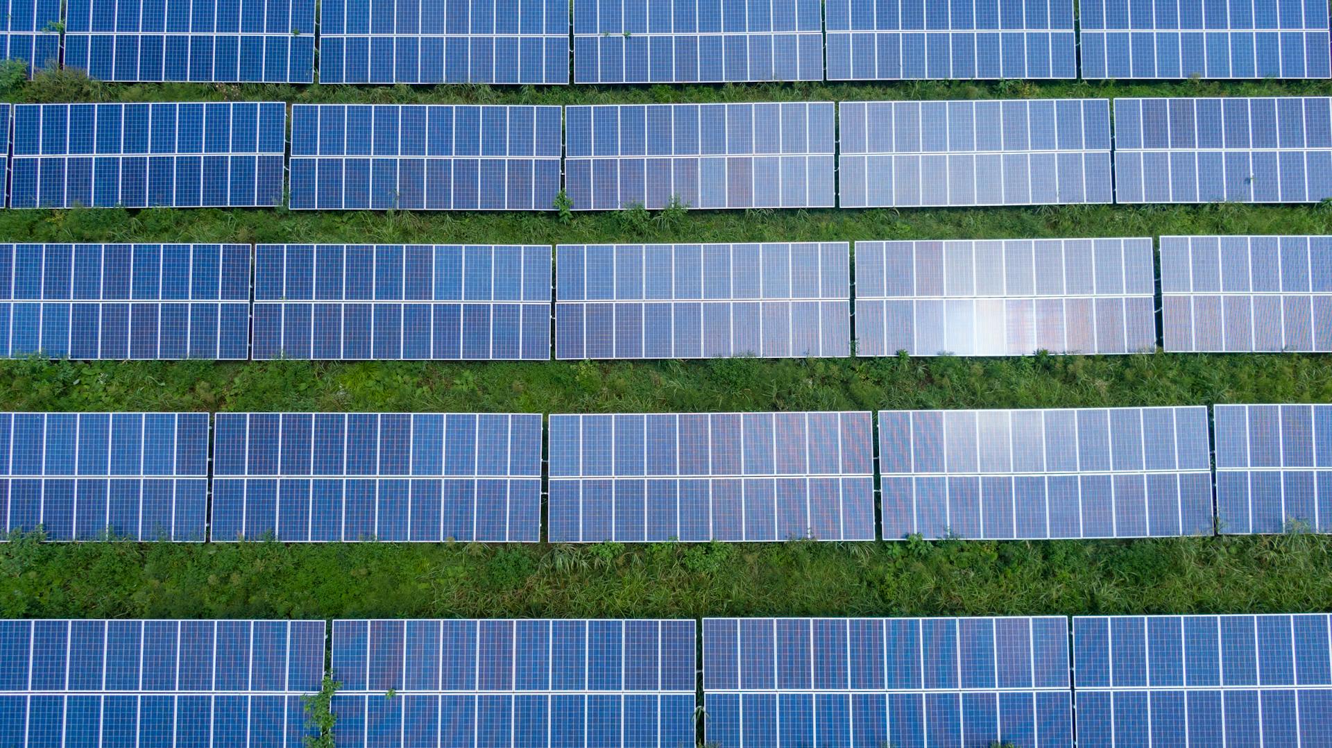 Aerial view of residential solar installation